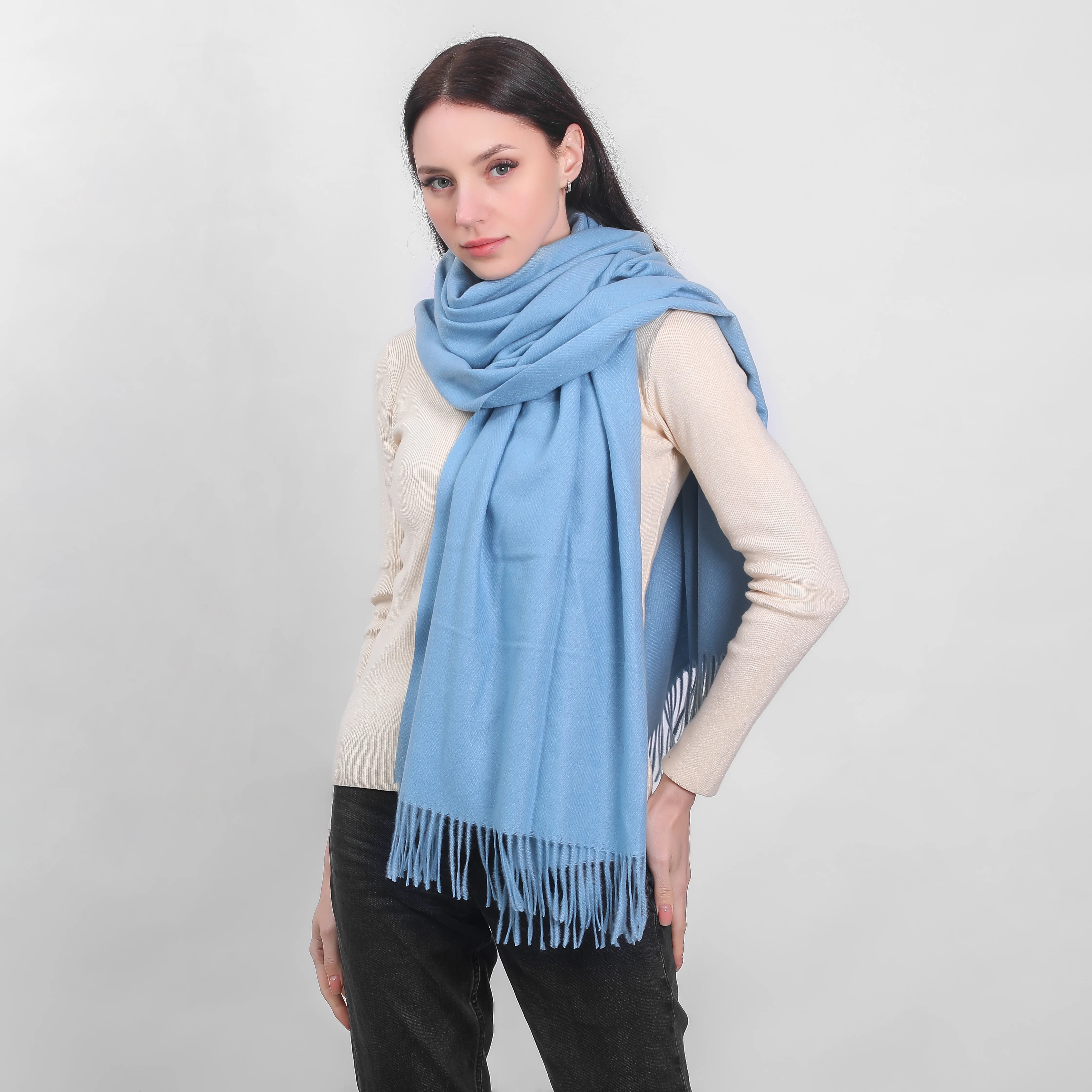 Women's Supersoft Herringbone Blue Scarf - Image 3