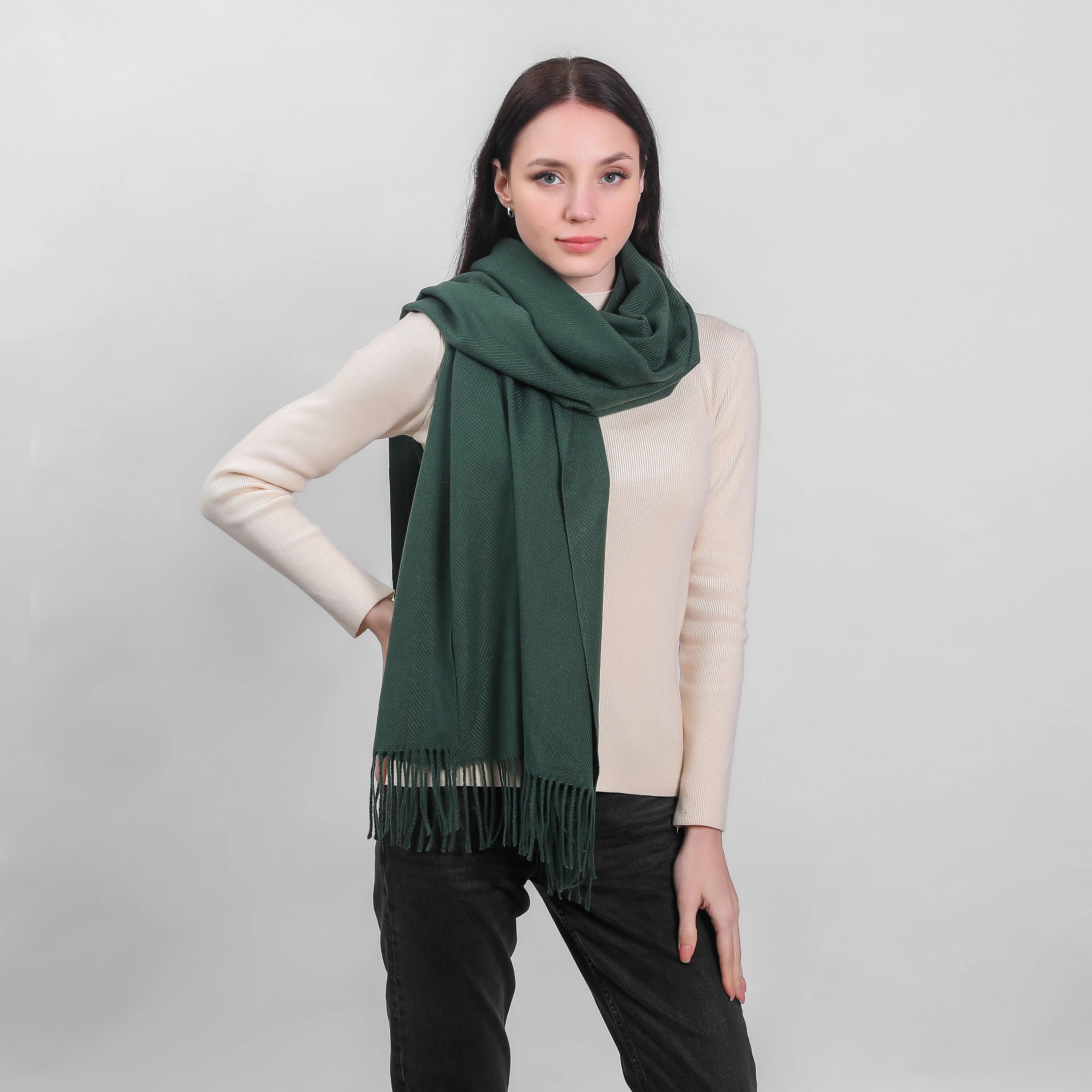 Women's Supersoft Herringbone Green Scarf - Image 2