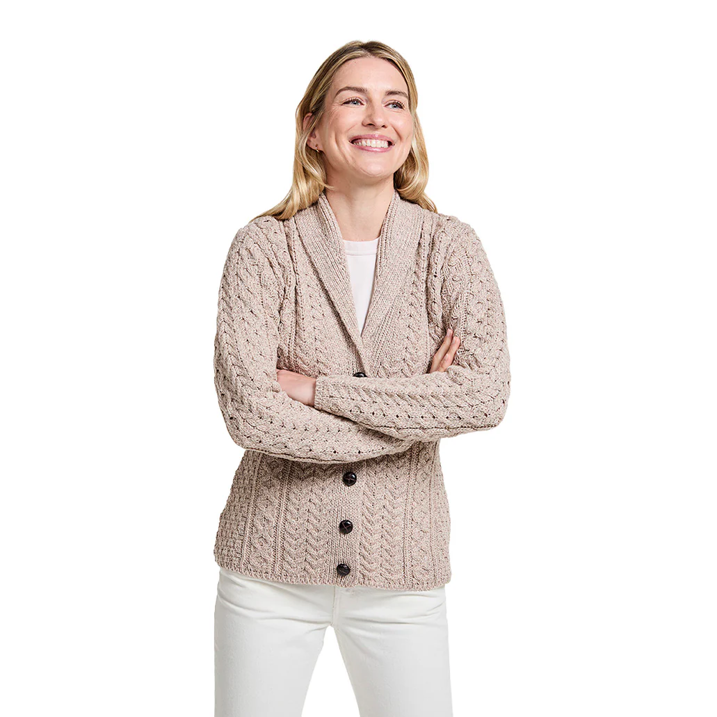 Women's Tourmakeady Shawl Collar Merino Aran Cardigan