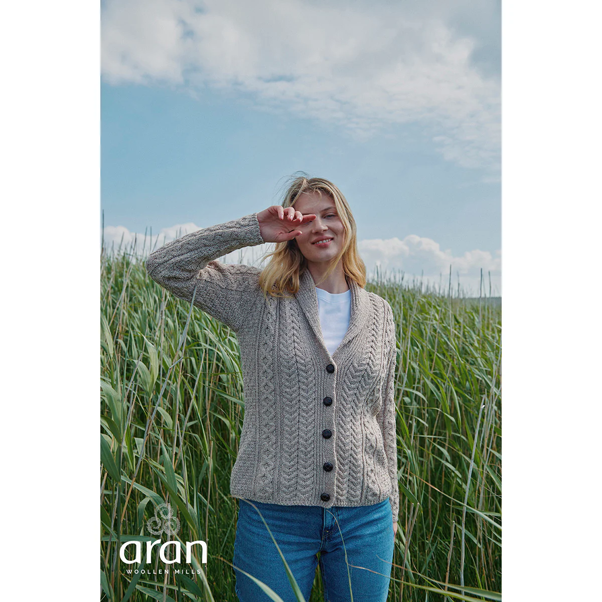 Women's Tourmakeady Shawl Collar Merino Aran Cardigan - Image 2