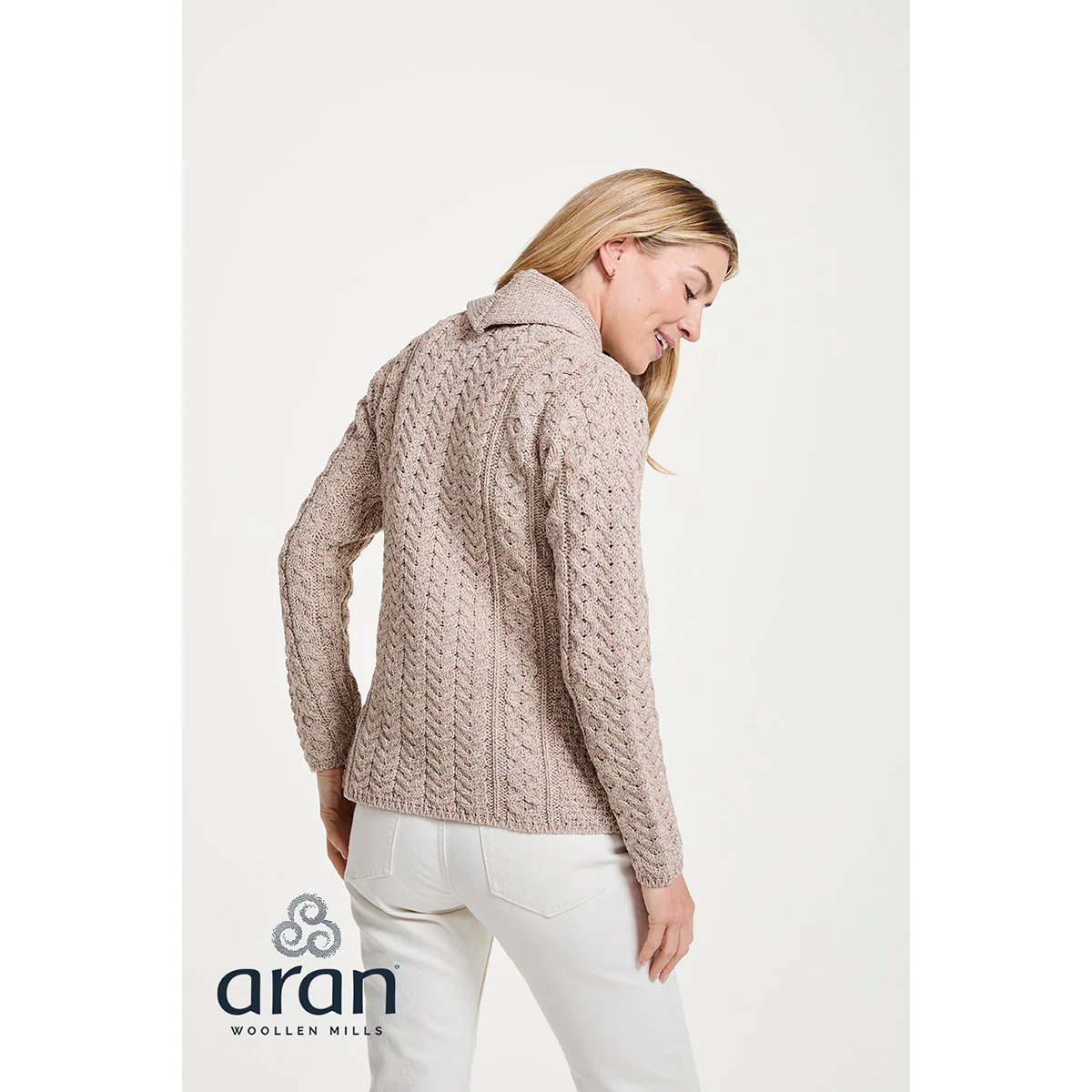 Women's Tourmakeady Shawl Collar Merino Aran Cardigan - Image 6