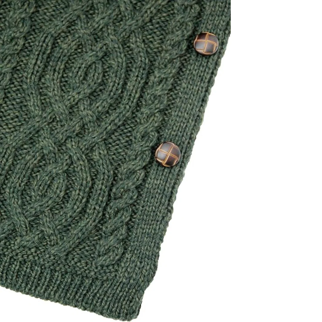 Women's Traditional Buttoned Cowl Neck Green Poncho - Image 4