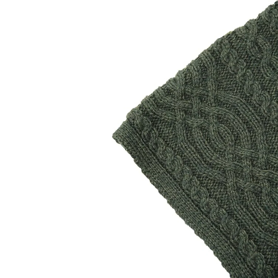 Women's Traditional Buttoned Cowl Neck Green Poncho - Image 5