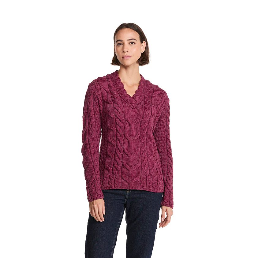 Women's Tralee V-Neck Super Soft Merino Berry Sweater