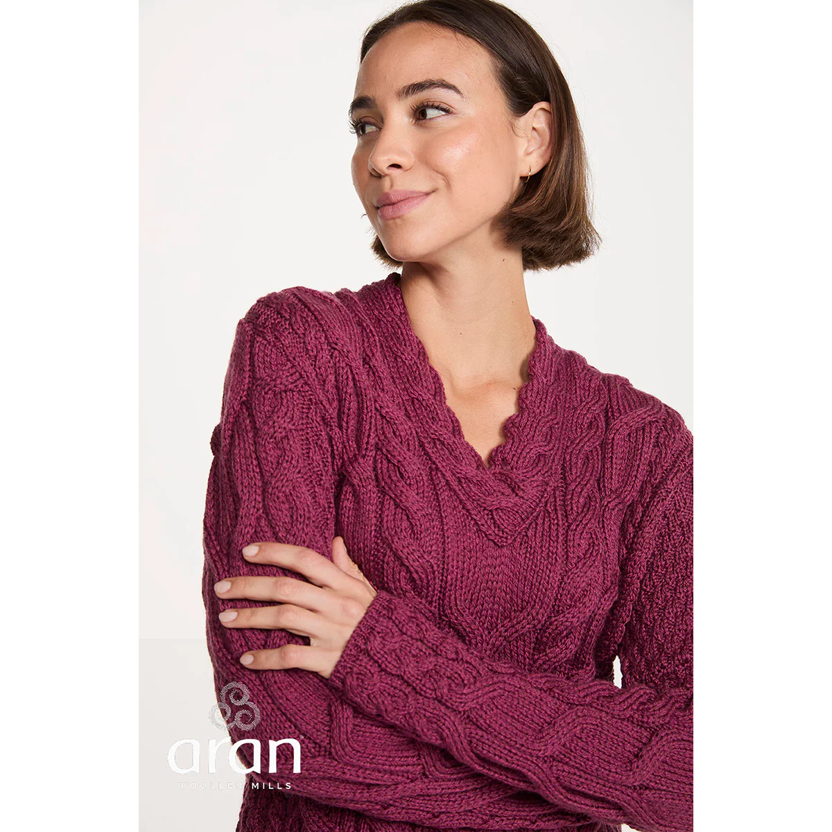 Women's Tralee V-Neck Super Soft Merino Berry Sweater - Image 3