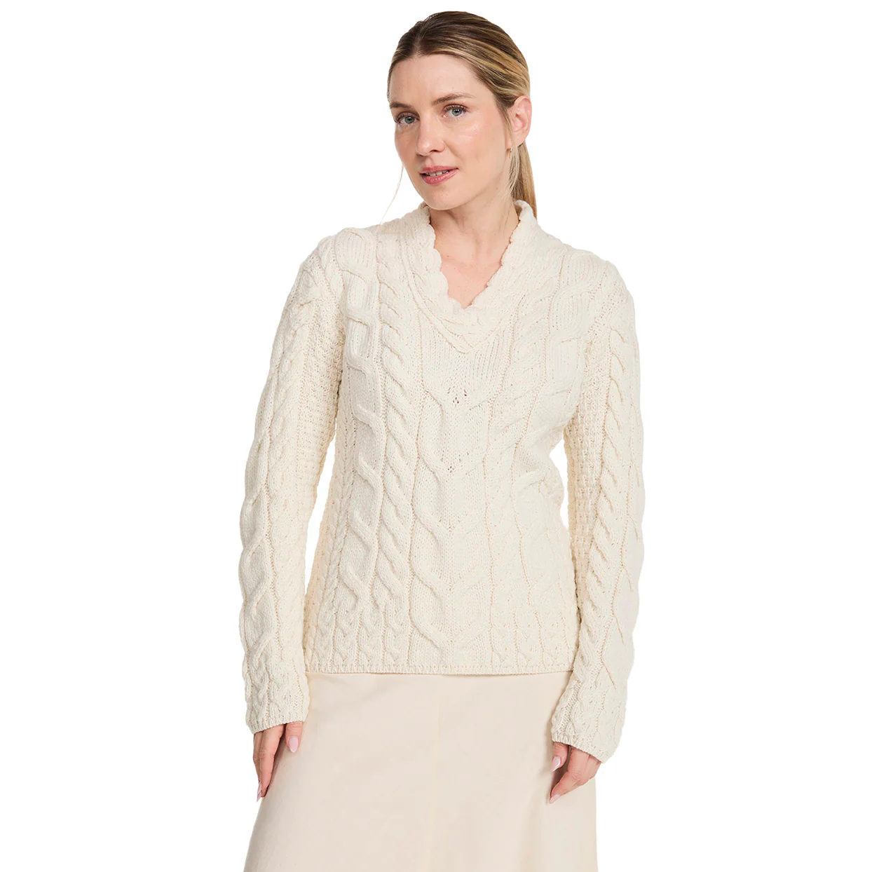 Women's Tralee V-Neck Super Soft Merino Cream Sweater