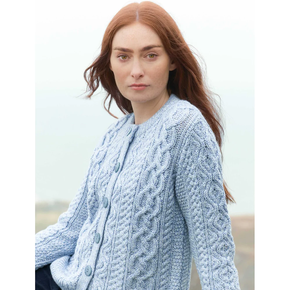 Women's Tramore Short Button Ice Marl Aran Cardigan - Image 2