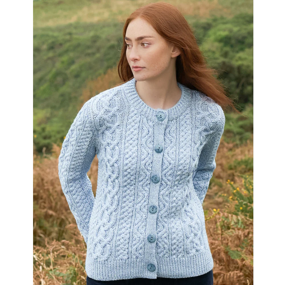Women's Tramore Short Button Ice Marl Aran Cardigan - Image 3