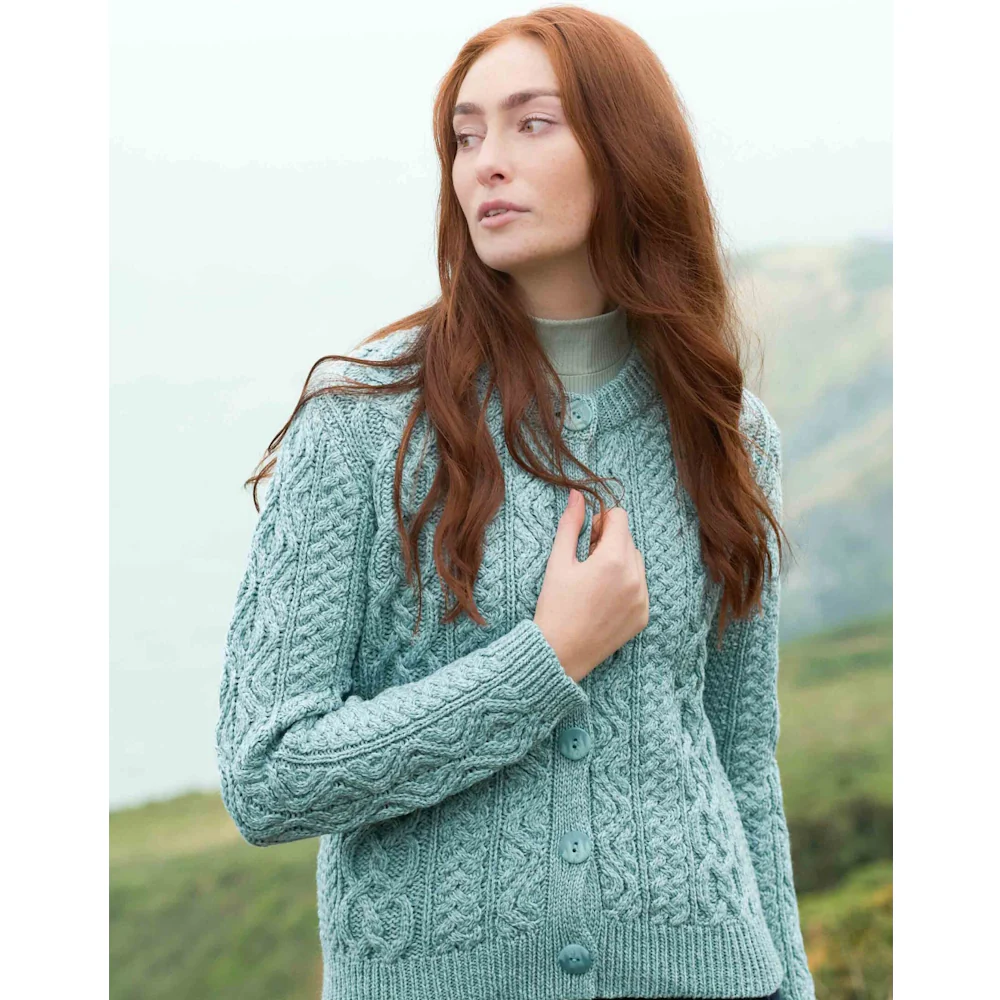 Women's Tramore Short Button Mermaid Aran Cardigan - Image 3